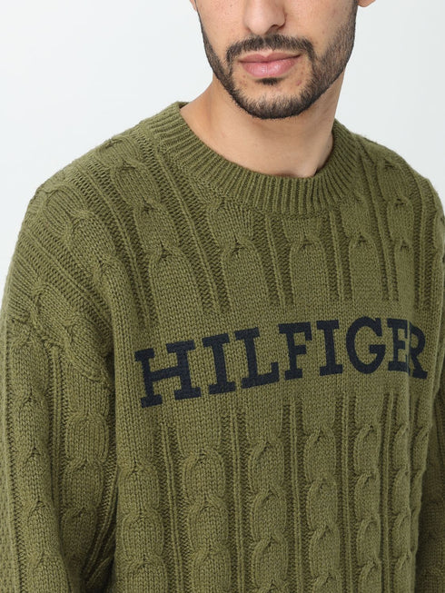 Pullover Uomo Cable Monotype Verde Tommy Hilfiger- Francavilla Moda